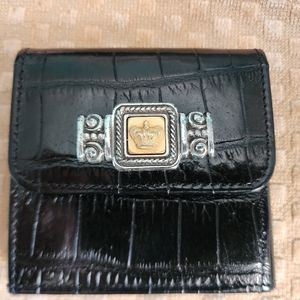 Brighton Card Wallet Black Croc Embossed Silver Gold Hardware.